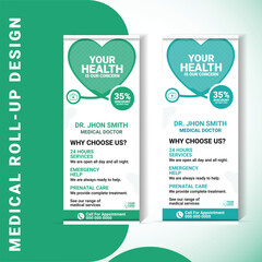 Modern Medical Roll-Up Banner Template with Heart-Shaped Stethoscope for Clinic Branding