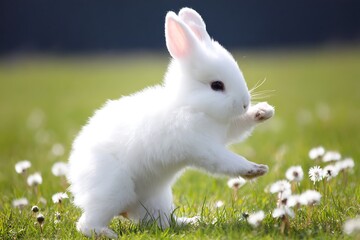 Albino bunny standing in a meadow