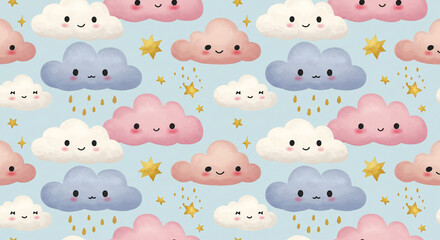 Cute clouds pattern background for kids wallpaper nursery decor baby shower invitation scrapbook paper design