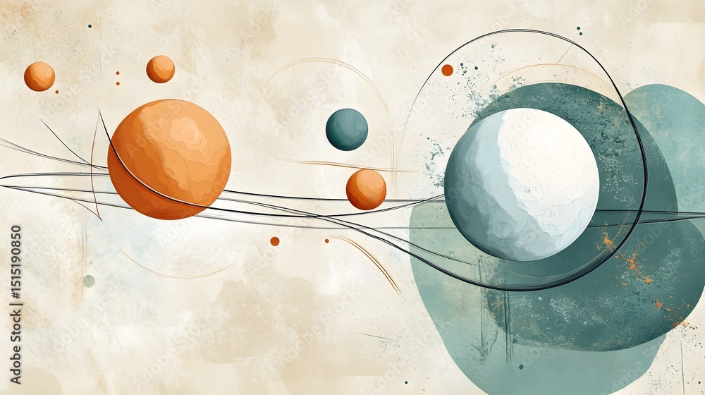Poster abstract celestial composition with soft color palette.