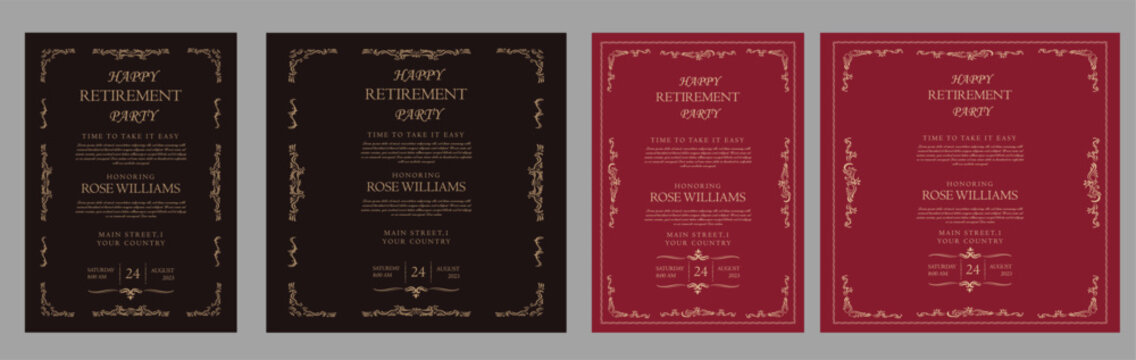 Set of retirement party invitation, square banner, instagram story and a4 poster, vector illustration eps 10