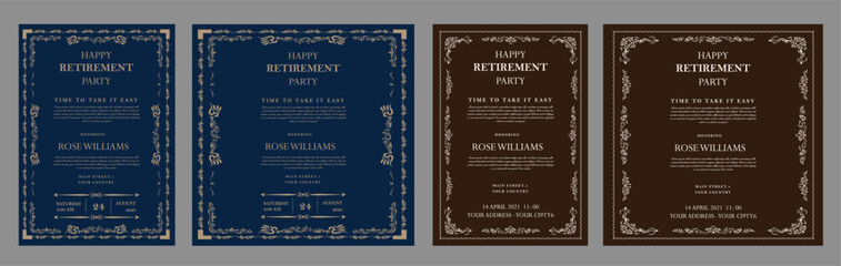 Set of retirement party invitation, square banner, instagram story and a4 poster, vector illustration eps 10