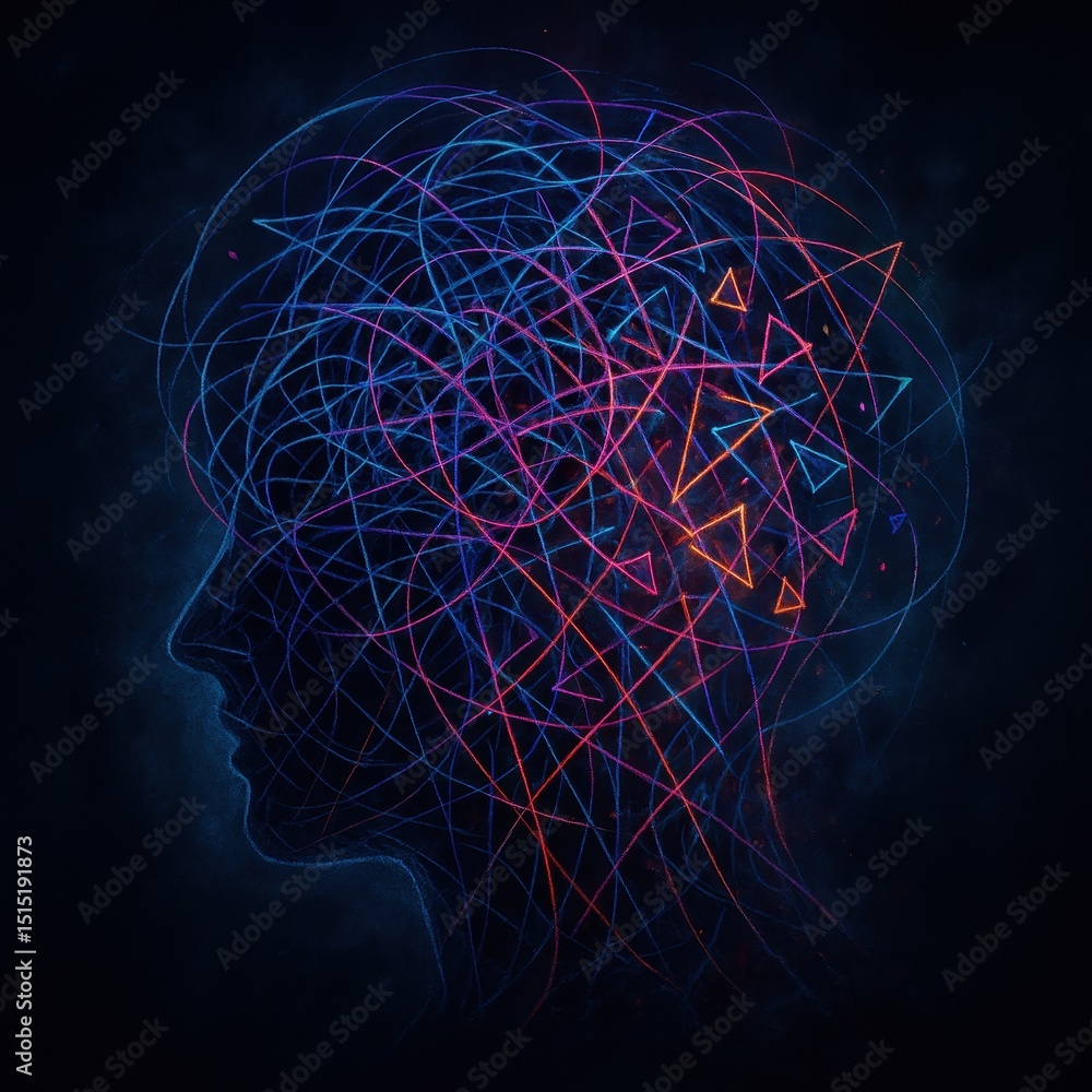 Aufkleber thoughts create a maze of confusion and anxiety highlighting mental struggles and inner chaos