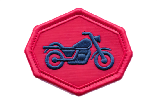 Embroidered motorcycle patch design isolated on a white background