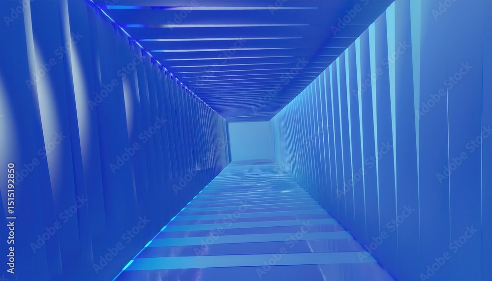 Poster abstract blue tunnel with geometric light reflections and futuristic symmetry, ideal for website bac