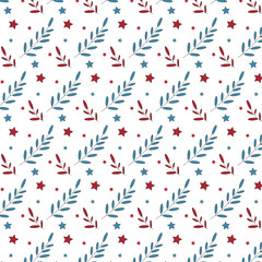 seamless pattern with colored leaves and stars