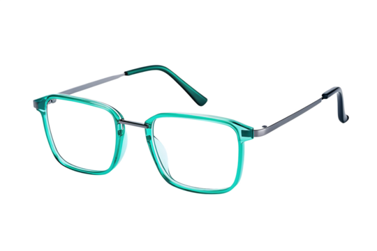 Teal square eyeglasses frame isolated on a white background png ai generated