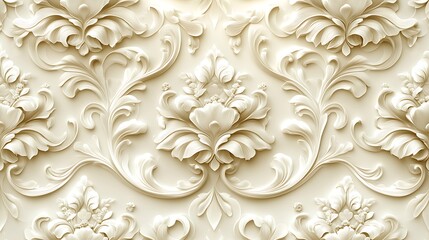 Elegant beige and gold damask pattern with intricate floral motifs, creating a luxurious and classic wallpaper design