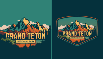Grand Teton National Park vector poster and badge Illustration