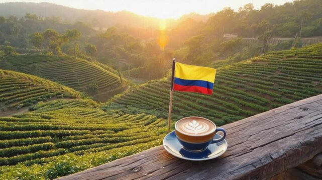 Colombian flag on a coffee plantation.