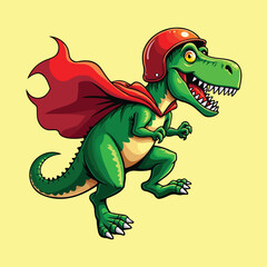 Obraz premium T-rex Dinosaur Skateboard Cartoon Helmet Cape Hero Vector Illustration