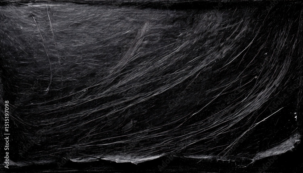 Aufkleber dark abstract scratched black surface with sharp linear textures and curved streaks resembling etched slate, ideal for grunge background, poster design, branding element, or album cover

