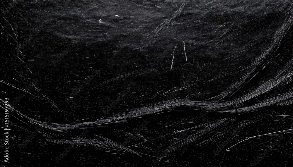 Aufkleber dark abstract scratched black surface with sharp linear textures and curved streaks resembling etched slate, ideal for grunge background, poster design, branding element, or album cover

