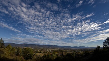 Vast blue skies with soft clouds, a tranquil and open panorama. A serene moment of calm and boundless freedom.
