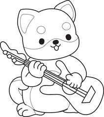 Outline of Fluffy Shiba Inu pet stickers. Lineart of Happy doggy.