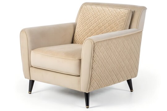 Two wooden half-sphere chairs with beige cushions on a light background.