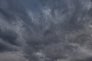 Central Kazakhstan. View of the gloomy dramatic sunset sky with dark clouds.