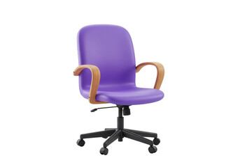 Fototapeta premium Purple office chair with wooden arms isolated on transparent background