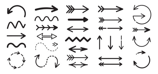 Collection of directional arrows, including zigzag and curved lines, for use in digital graphics.