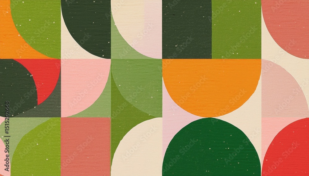 Poster mid-century modern abstract geometric pattern with curved shapes and warm earthy tones for retro bra