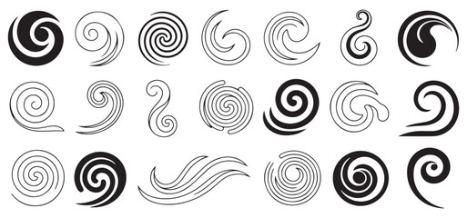 Collection of Swirling Spiral Icons and Abstract Designs for Graphic and Decorative Use