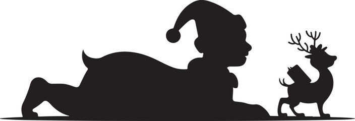 Santa Claus Silhouette with Reindeer Christmas Design
