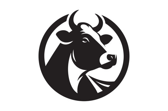 Cow Silhouette logo image file. Ox, Calf, Cattle, Buffalo art Illustration logo black and white.