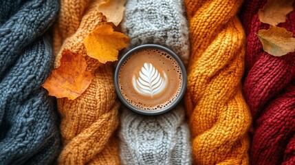 Cup of coffee with a leaf on top of it  autumn aesthetics