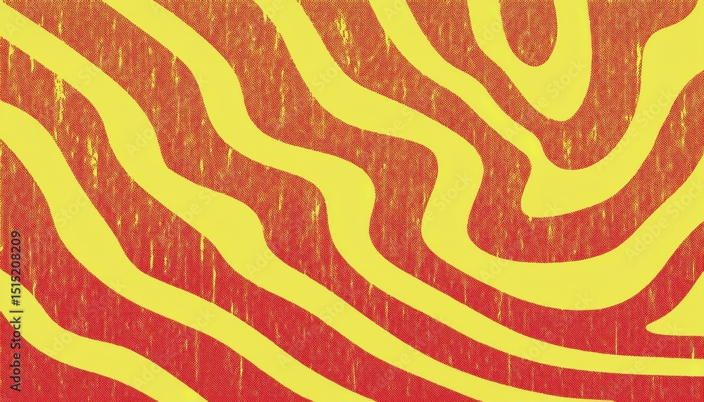 Poster  vibrant yellow and red wavy stripe abstract texture with retro pop art halftone effect for poster design, print media, digital wallpaper, branding pattern, or textile background