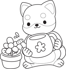 Outline of Cute puppy kawaii dog lovely animal vector icon. Coloring pages of Fluffy Shiba Inu pet stickers.