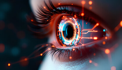 Cybernetic Eye with Microchips and Wires in Futuristic 3D Render