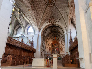 The vast and serene interior of the Konstanz Minster (Münster unserer Lieben Frau) in Konstanz...