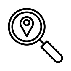 Search location outline icon. Search and zoom icon isolated on white background. Transparent background, minimalist symbol. Vector images