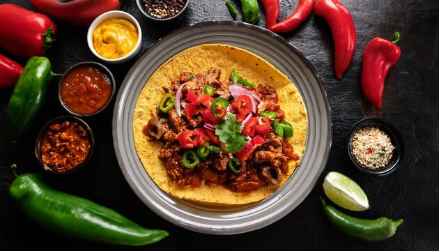 mexican mexico food gourmet platillo meat chile table spice hot kitchen mexican mexico food spicy chili poblano fiery pork vegetable red tostada jalapeno tostadas flavor colorful pepper nachos tacos