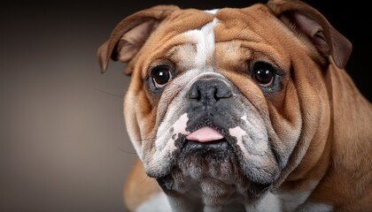 Obraz premium detailed portrait of brown bulldog with wrinkles pets dogs
