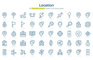 Location line icon pack. Location Stroke icon set. Editable Stroke icon