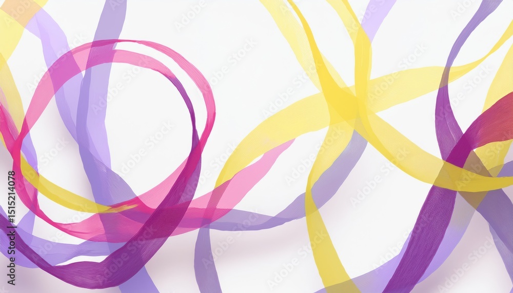 Poster  vibrant translucent ribbon wave pattern in pink yellow and purple for dynamic abstract backgrounds web design and modern branding