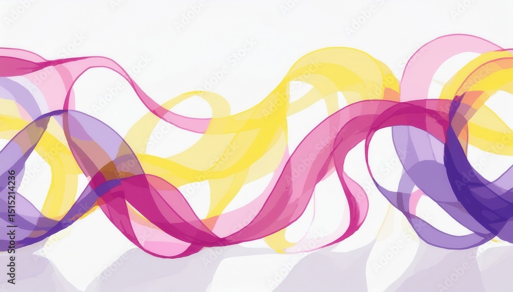 Poster vibrant translucent ribbon wave pattern in pink yellow and purple for dynamic abstract backgrounds w