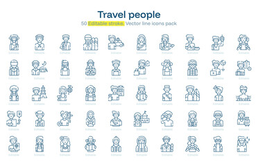 Travel people line icon pack. Travel people Stroke icon set. Editable Stroke icon
