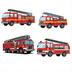 Set of Firetruck Illustrations – Emergency Vehicle Vector Collection