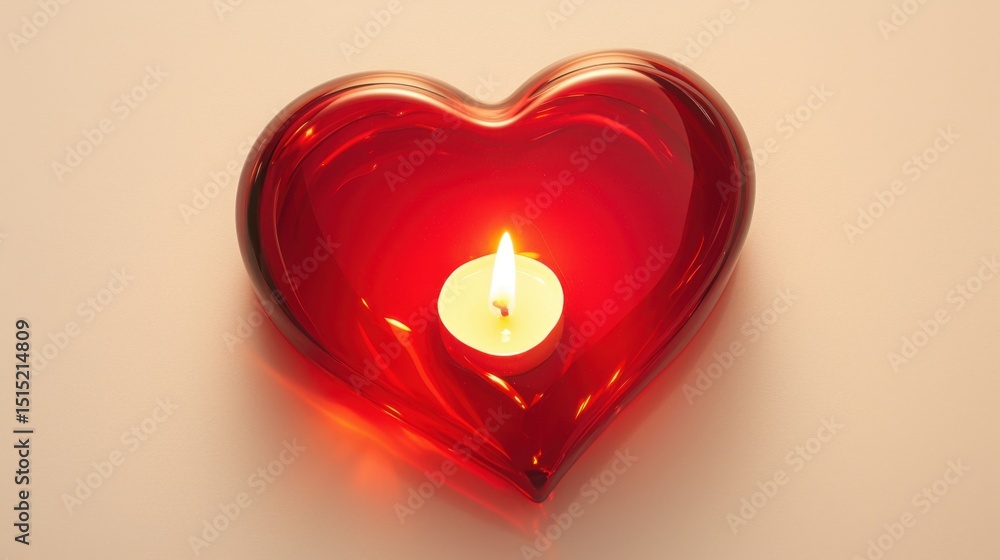 Poster Soft light emanates from a heart-shaped candle centered on a smooth surface, creating a warm and inviting atmosphere perfect for romance or relaxation