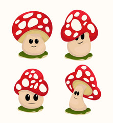Cute Red Mushroom Character Emoticons Set