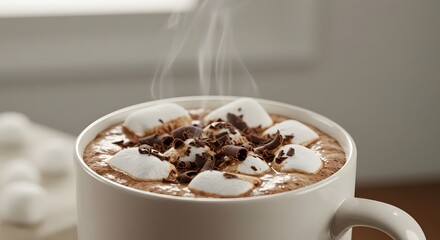 Enjoying Hot Cocoa with Marshmallows and Chocolate Shavings