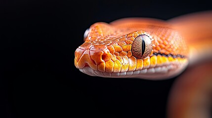 Fototapeta premium Macro photography of an orange snake's head. Reptile, wildlife, nature, exotic pet, detail, texture.