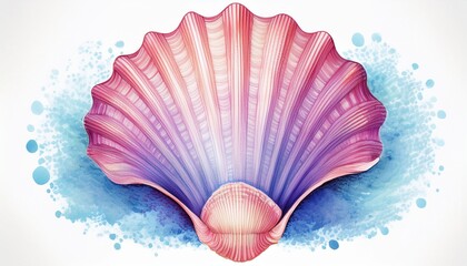 Fototapeta premium watercolor seashell painting on white background