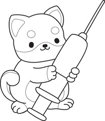 Outline of Cute puppy kawaii dog lovely animal vector icon. Coloring pages of Fluffy Shiba Inu pet stickers.