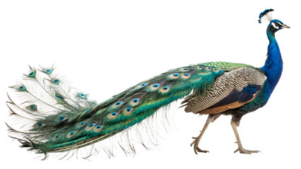 Fototapeta premium Majestic peacock standing in an old isolated on white background 