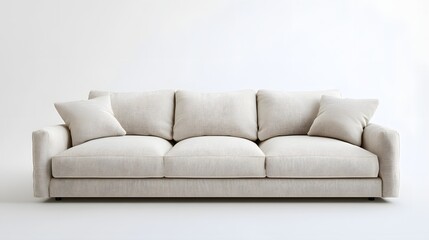 Fototapeta premium Light beige sectional sofa against a white background.