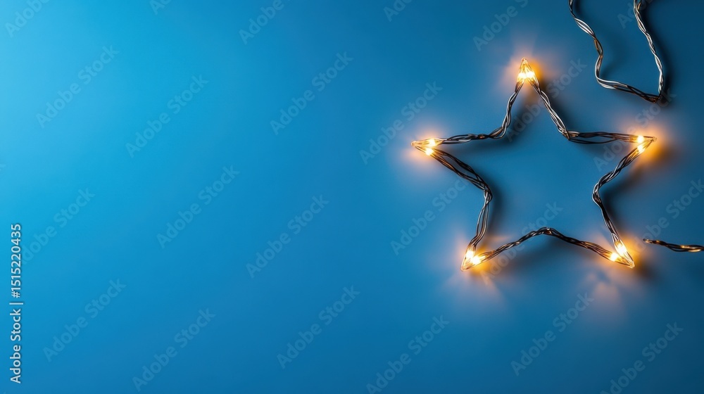 Poster a decorative star shape created with string lights glows softly on a vibrant blue background. the li