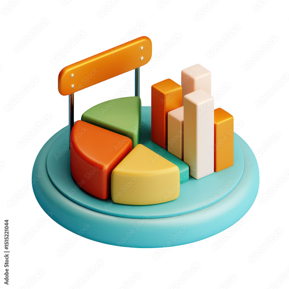 Poster 3d colorful pie chart and bar graph isolated on transparent background